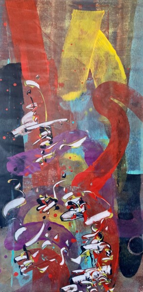 Painting titled "JAZZ" by Delphine Bernard, Original Artwork, Acrylic Mounted on Cardboard