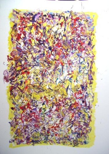 Painting titled "jaune bd" by Delphine Bernard, Original Artwork, Oil