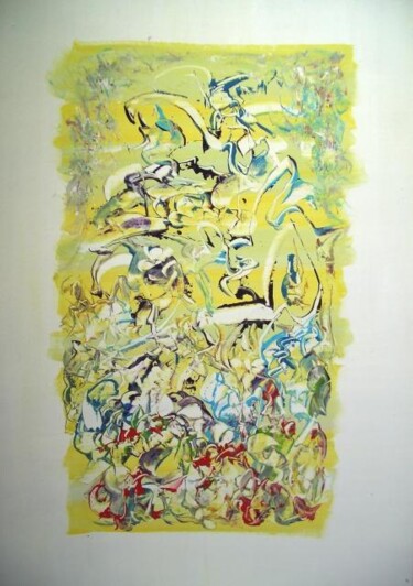Peinture intitulée "jaune vert light" par Delphine Bernard, Œuvre d'art originale, Huile
