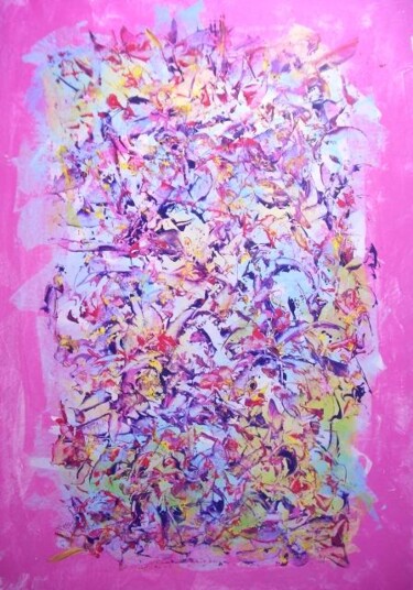 Painting titled "rose bleu dense" by Delphine Bernard, Original Artwork, Oil