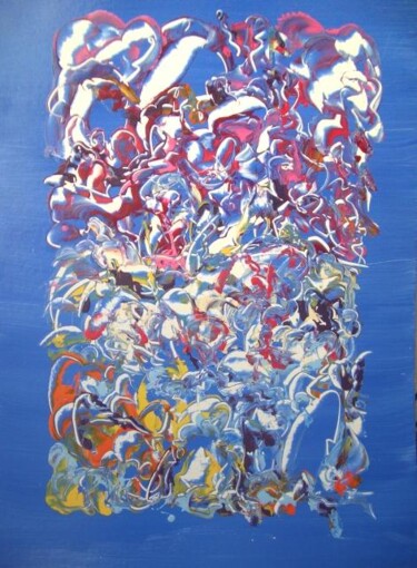 Painting titled "bleu été" by Delphine Bernard, Original Artwork, Oil