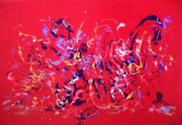 Картина под названием "rouge cheval" - Delphine Bernard, Подлинное произведение искусства, Масло
