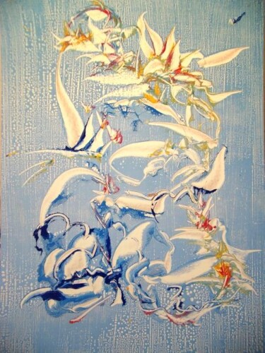 Pittura intitolato "calli bleu ciel" da Delphine Bernard, Opera d'arte originale