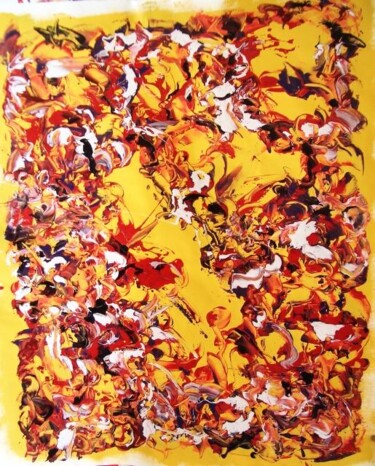 Painting titled "fresque jaune" by Delphine Bernard, Original Artwork, Oil