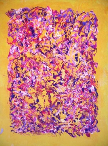 Painting titled "jaune mauve" by Delphine Bernard, Original Artwork, Oil