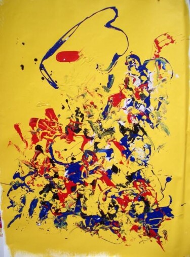Painting titled "lapin jaune" by Delphine Bernard, Original Artwork, Oil
