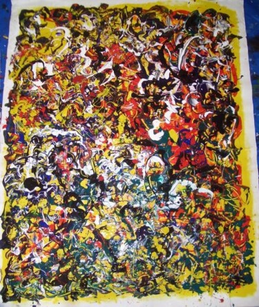 Malerei mit dem Titel "premier jaune" von Delphine Bernard, Original-Kunstwerk, Öl