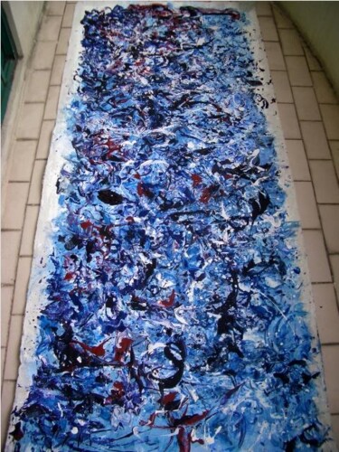 Painting titled "bleu long" by Delphine Bernard, Original Artwork, Oil