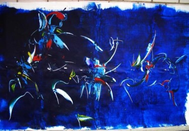 Painting titled "calli bleu manille" by Delphine Bernard, Original Artwork, Oil
