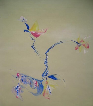 Pintura intitulada "beige aqua" por Delphine Bernard, Obras de arte originais, Óleo