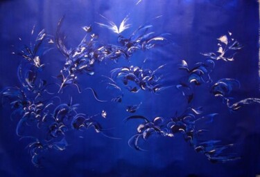 Painting titled "bleu de chine" by Delphine Bernard, Original Artwork, Oil