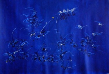 Painting titled "blue genesis" by Delphine Bernard, Original Artwork, Oil