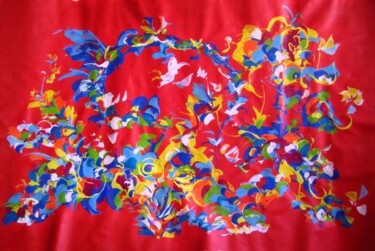 Картина под названием "dragon rouge" - Delphine Bernard, Подлинное произведение искусства, Масло