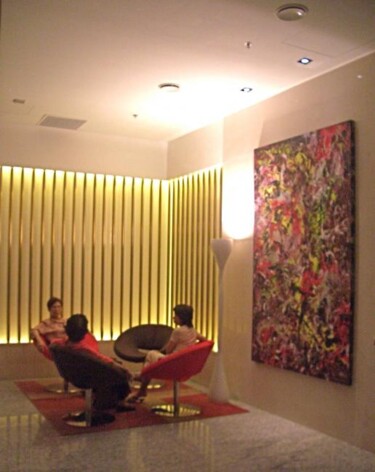 Painting titled "artwork in the lobby" by Delphine Bernard, Original Artwork, Acrylic
