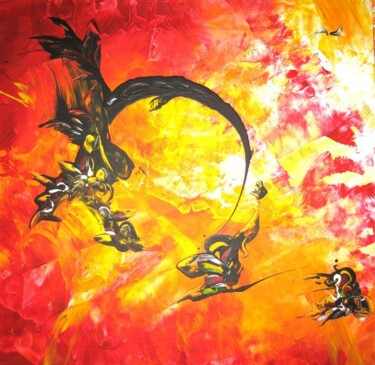 Pittura intitolato "Dragon" da Delphine Bernard, Opera d'arte originale, Olio