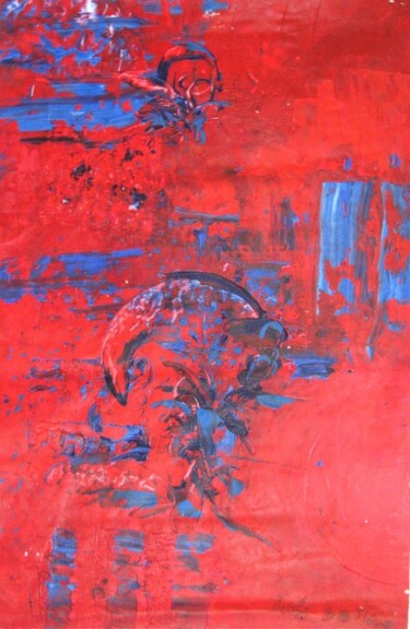 Painting titled "red abstract" by Delphine Bernard, Original Artwork, Oil