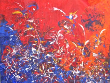 Painting titled "cosmic battle" by Delphine Bernard, Original Artwork, Oil