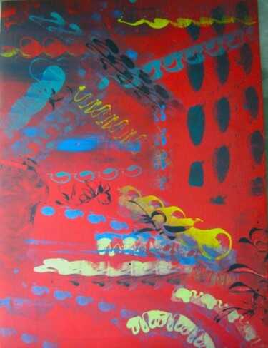 Painting titled "Bali-Percussions" by Delphine Bernard, Original Artwork, Oil