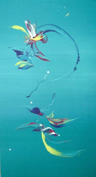 Peinture intitulée "Bali- Swim or Fly?" par Delphine Bernard, Œuvre d'art originale, Huile