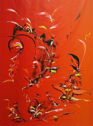 Painting titled "Red Summer - Impres…" by Delphine Bernard, Original Artwork, Oil