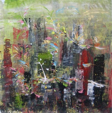 Pintura intitulada "Urban Green 5" por Delphine Bernard, Obras de arte originais, Óleo