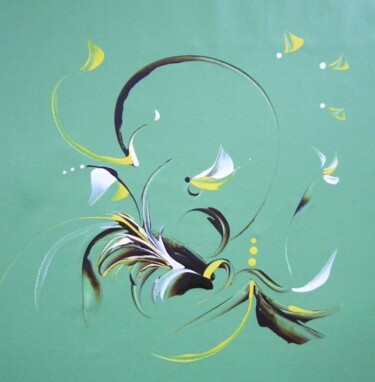 Painting titled "greenyellow3" by Delphine Bernard, Original Artwork