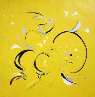 Painting titled "yellowsilver2" by Delphine Bernard, Original Artwork