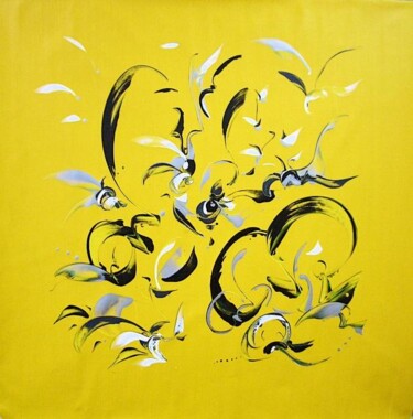 Painting titled "yellow square" by Delphine Bernard, Original Artwork, Oil