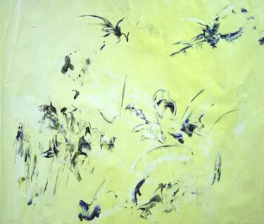 Painting titled "misty yellow" by Delphine Bernard, Original Artwork, Oil