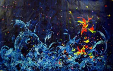 Painting titled "blue colors 3" by Delphine Bernard, Original Artwork, Oil