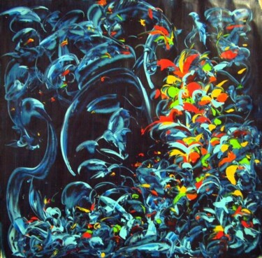 Painting titled "blue colors 2" by Delphine Bernard, Original Artwork, Oil