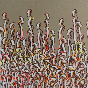 Peinture intitulée "Foule de Nématoïdes…" par Delphine Dessein, Œuvre d'art originale, Acrylique