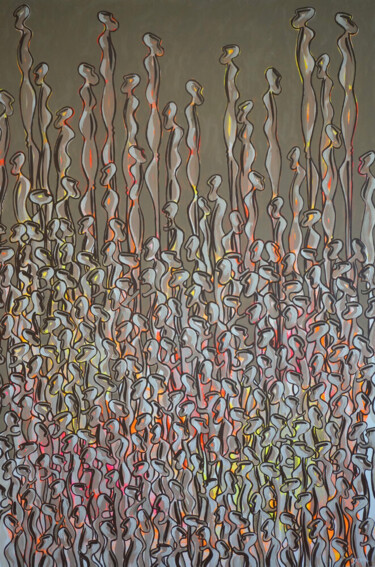 Malerei mit dem Titel "Foule de Nématoïdes…" von Delphine Dessein, Original-Kunstwerk, Acryl