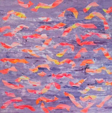 Painting titled "Banc de poissons 3" by Delphine Dessein, Original Artwork, Acrylic