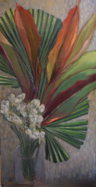 Painting titled "Eventail floral" by Delphine Germain, Original Artwork, Oil