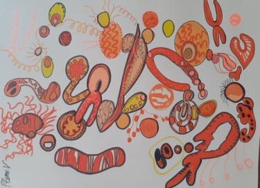 Drawing titled "Orange mécanique" by Delphine Gillet, Original Artwork, Acrylic