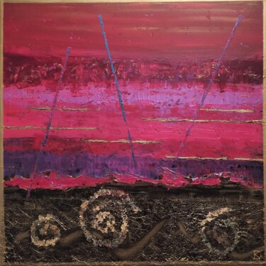 Painting titled "Soleil couchant" by Delphine Kammerlocher, Original Artwork, Acrylic Mounted on Wood Stretcher frame