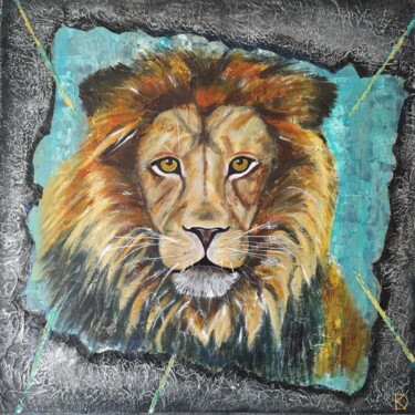 Pintura titulada "Lion" por Delphine Kammerlocher, Obra de arte original, Acrílico Montado en Bastidor de camilla de madera