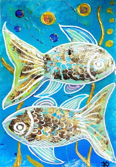 Painting titled "Poissons" by Delphine Kammerlocher, Original Artwork, Acrylic
