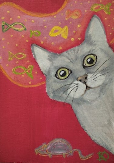 Peinture intitulée "Le chat qui qui rêve" par Delphine Kammerlocher, Œuvre d'art originale, Acrylique