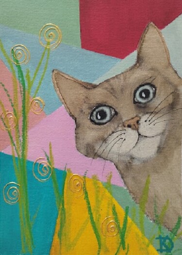 Painting titled "Le chat dans le jar…" by Delphine Kammerlocher, Original Artwork, Acrylic