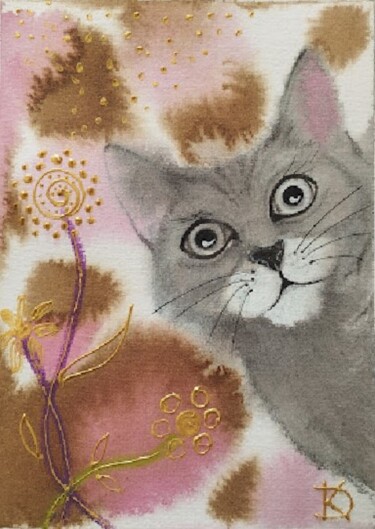 Peinture intitulée "Douceur de chat" par Delphine Kammerlocher, Œuvre d'art originale, Acrylique