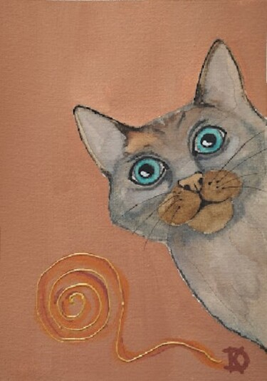 Peinture intitulée "Le chat qui joue" par Delphine Kammerlocher, Œuvre d'art originale, Acrylique