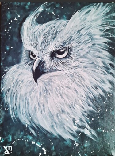 Painting titled "Grand duc" by Delphine Maranon, Original Artwork, Acrylic