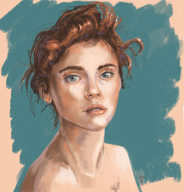 Digital Arts titled "portrait femme" by Delphine Pellizzer, Original Artwork, Digital Painting