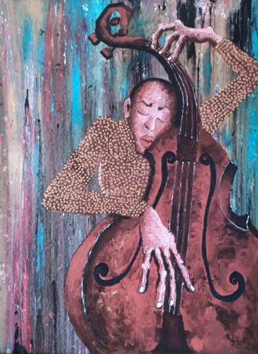 Pittura intitolato "Contrebassiste" da Delphine Portier, Opera d'arte originale, Acrilico