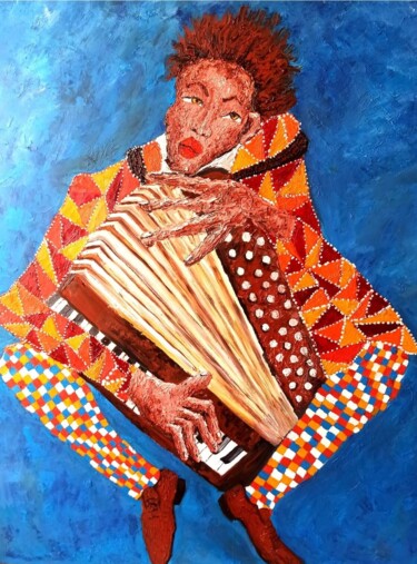 Painting titled "Accordéoniste" by Delphine Portier, Original Artwork, Oil