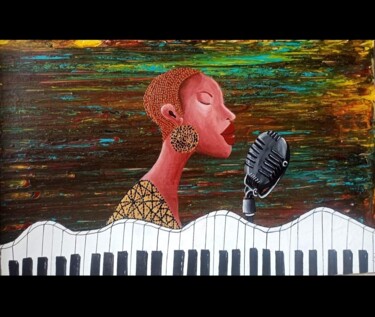 Painting titled "Chanteuse de Jazz" by Delphine Portier, Original Artwork, Acrylic Mounted on Wood Stretcher frame