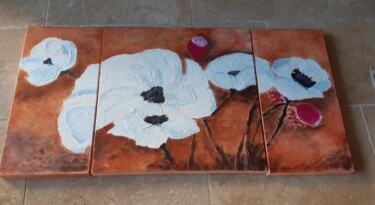 Peinture intitulée "coquelicot blanc au…" par Delphine Grezes, Œuvre d'art originale, Huile Monté sur Châssis en bois