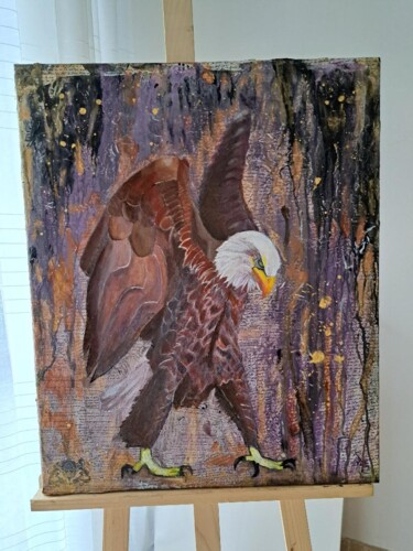 Painting titled "L'aigle royale" by Delphine Grezes, Original Artwork, Acrylic Mounted on Wood Stretcher frame